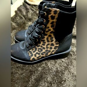 Leopard print combat boots